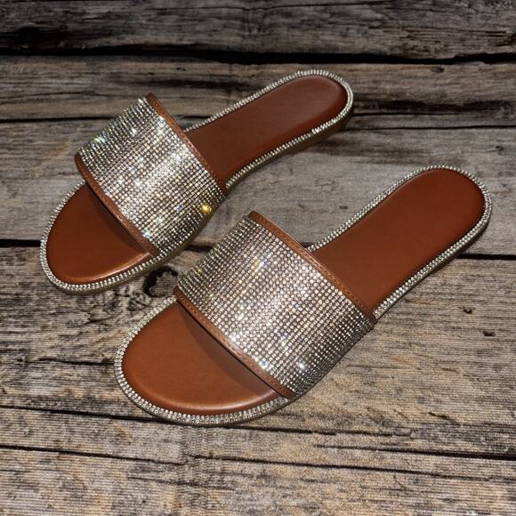 Women's Sandal Slip On Fashion Slides Rhinestone Sequins EU 41 Womens 8.5/9 NEW - Picture 1 of 9